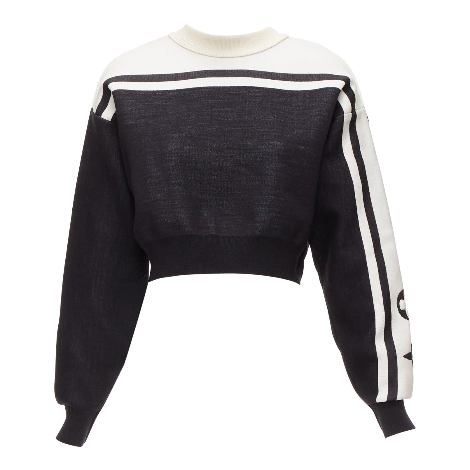 LOUIS VUITTON 2022 Runway black white floral motif cropped sweater XXS For Sale