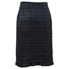 Chanel 05P Black Silk Blend Tweed Houndstooth Patterned Skirt Size 40