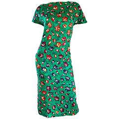 Vintage Emanuel Ungaro for Amen Wardy Size 14 Kelly Green Flower 1990s Dress 
