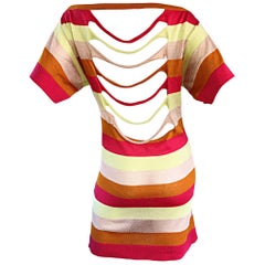 Amazing Missoni Sz 8 1990s Vintage Cut Out Back Metallic Striped 90s Knit Dress