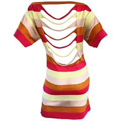Amazing Missoni 1990s Vintage Cut - Out Back Metallic Striped 90s Knit Dress 6
