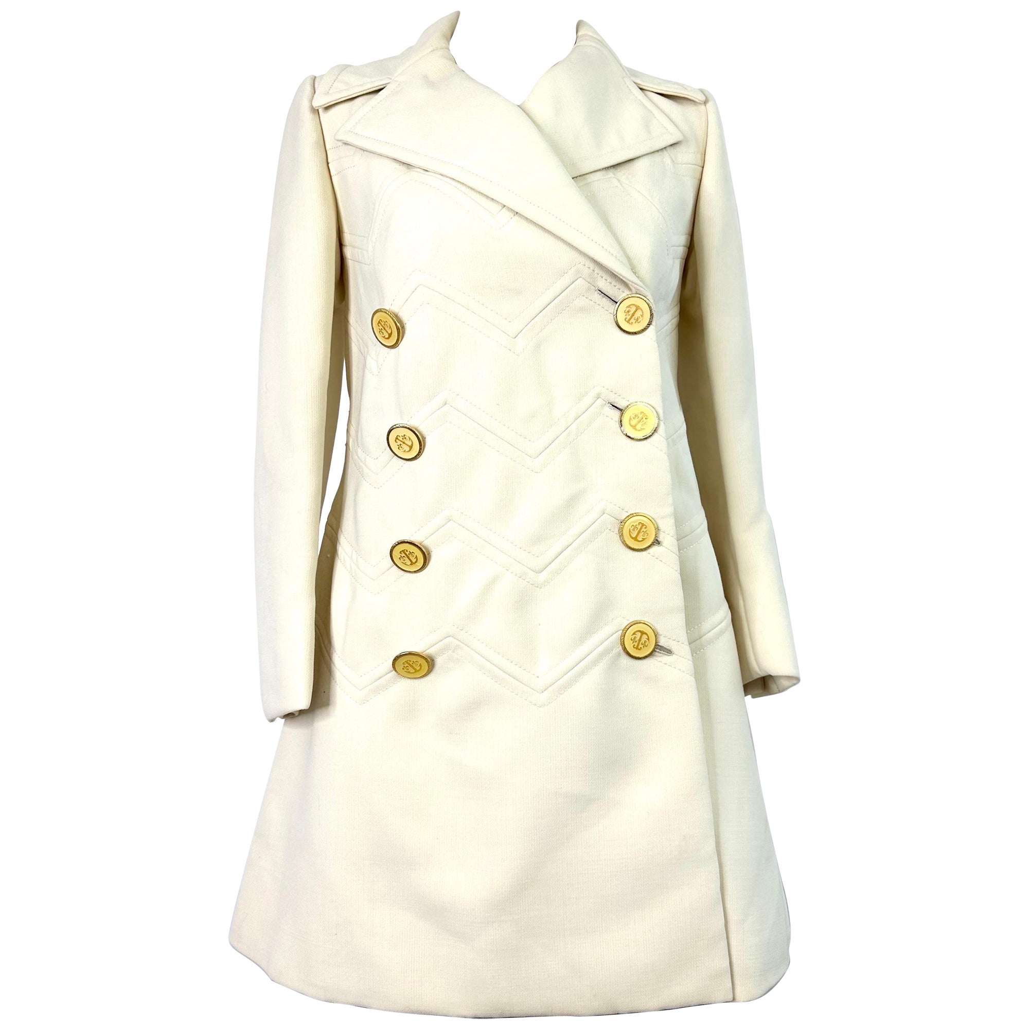 Vintage Ted Lapidus coat in ivory wool from the 1960s For Sale