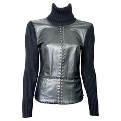 2000's Paco Rabanne wool and leather rollneck