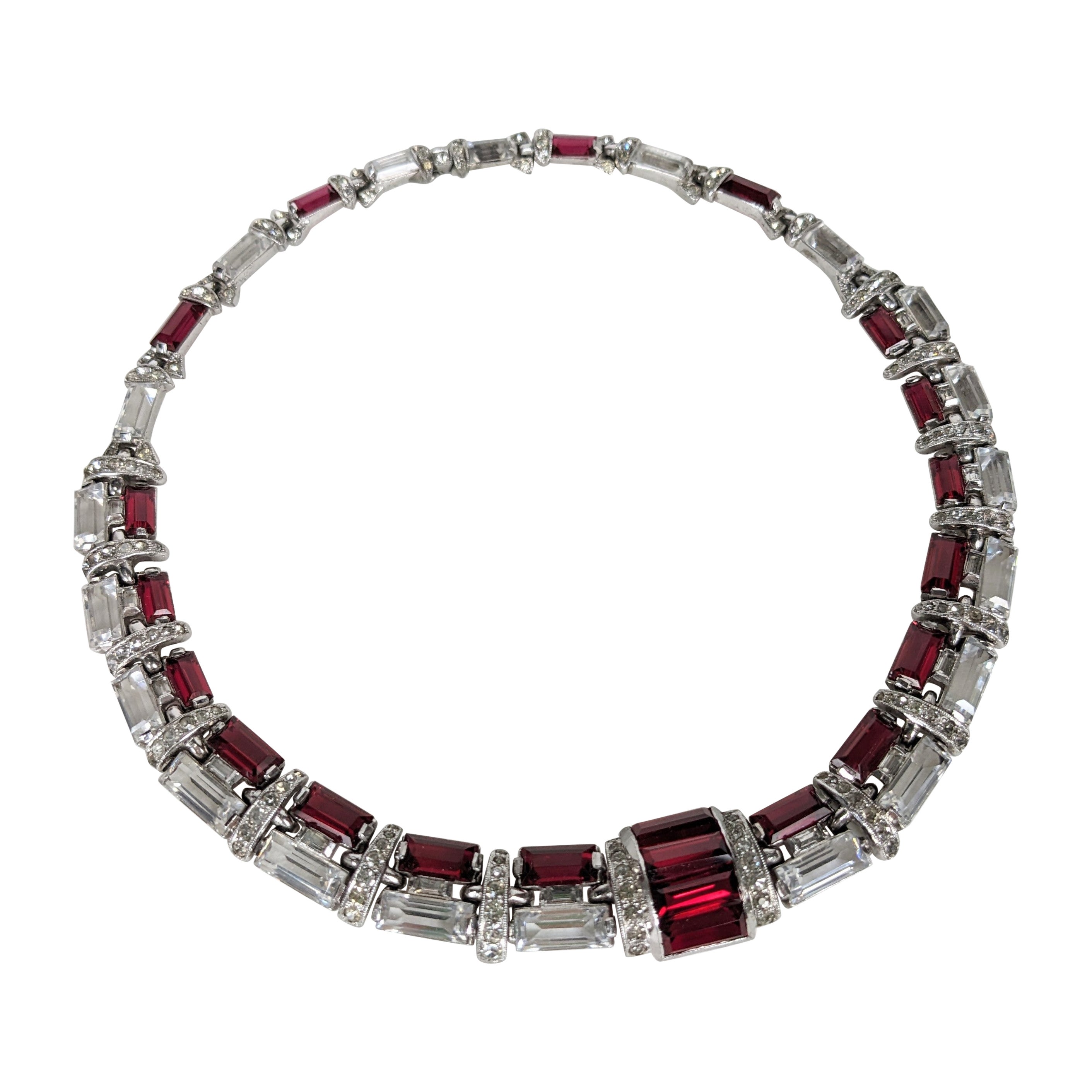 Rare Art Deco DeRosa Crystal Baguette Collar For Sale