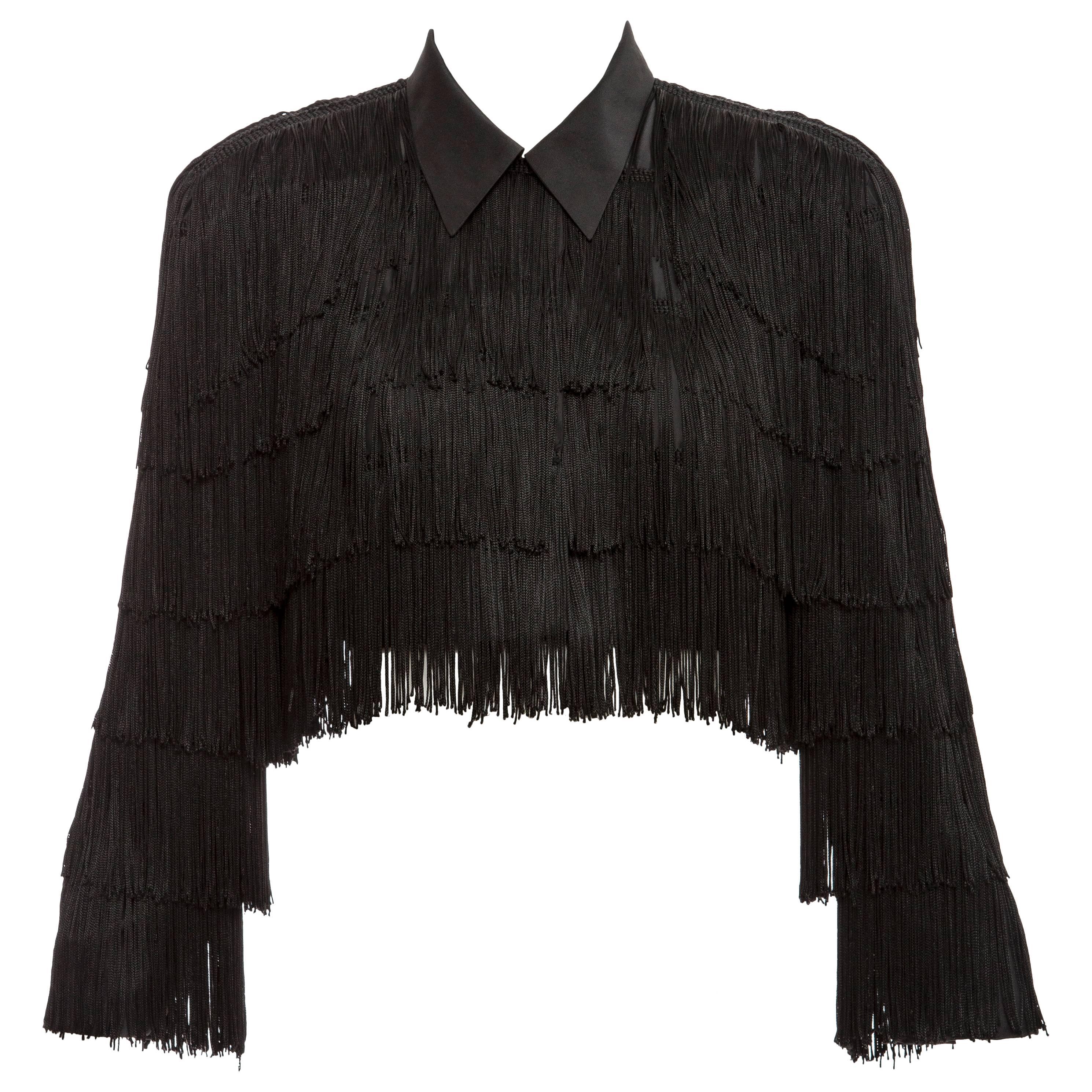 Norma Kamali OMO Black Fringe Cropped Jacket, Circa 1980's