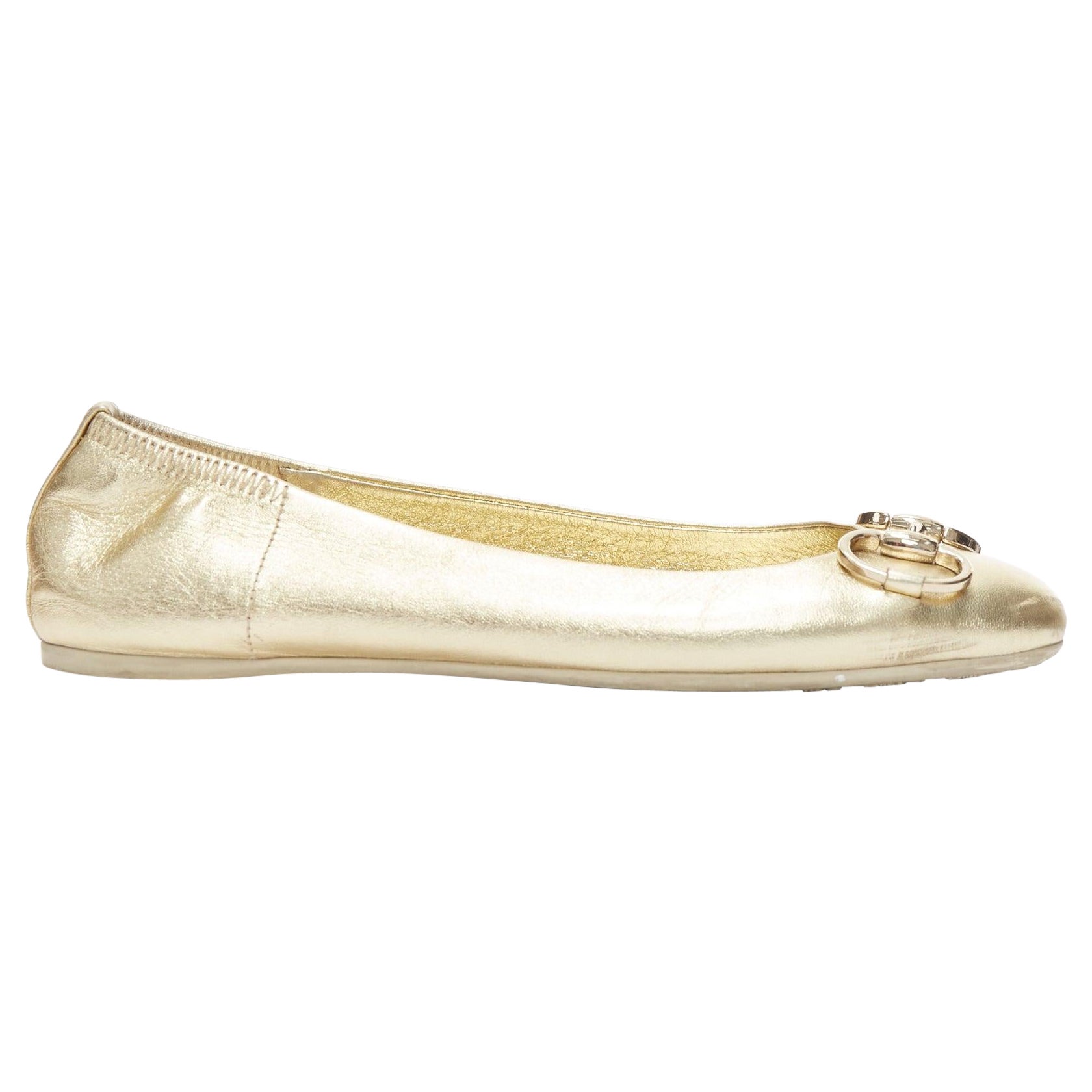 GUCCI metallic light gold Horsebit buckle round toe ballerina flats EU36 For Sale