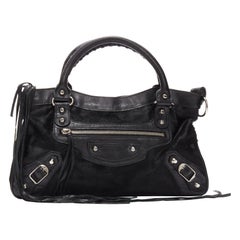 BALENCIAGA Vintage Motorcycle City sac crossbody en cuir de crin noir