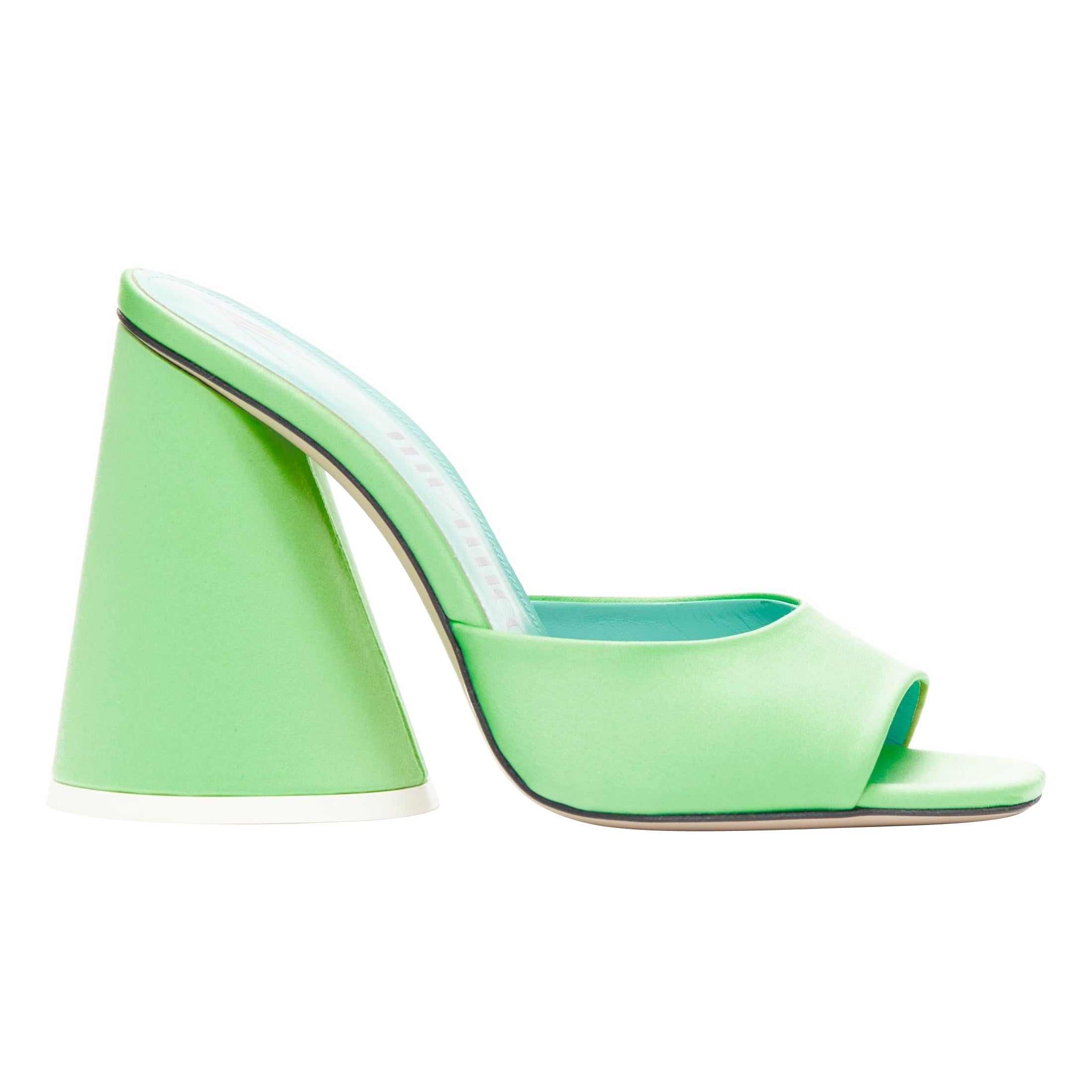 THE ATTICO Luz mint green satin sculptural cone heel open toe mule EU36.5 For Sale