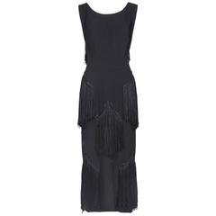 1940's Worth Sleeveless Black Wool Crepe Dress