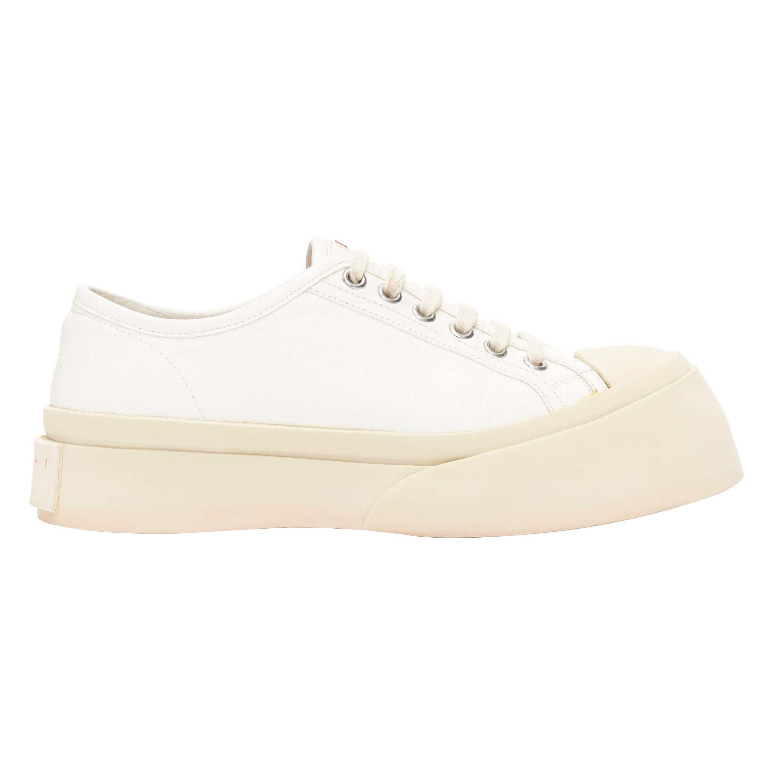 MARNI Pablo white leather chunky wide toe lace up low top sneakers EU36 For Sale