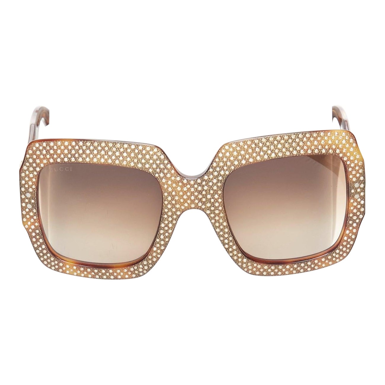 GUCCI GG3861 gold crystal oversized rectangular tortoise sunglasses For Sale
