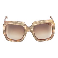 GUCCI GG3861 gold crystal oversized rectangular tortoise sunglasses