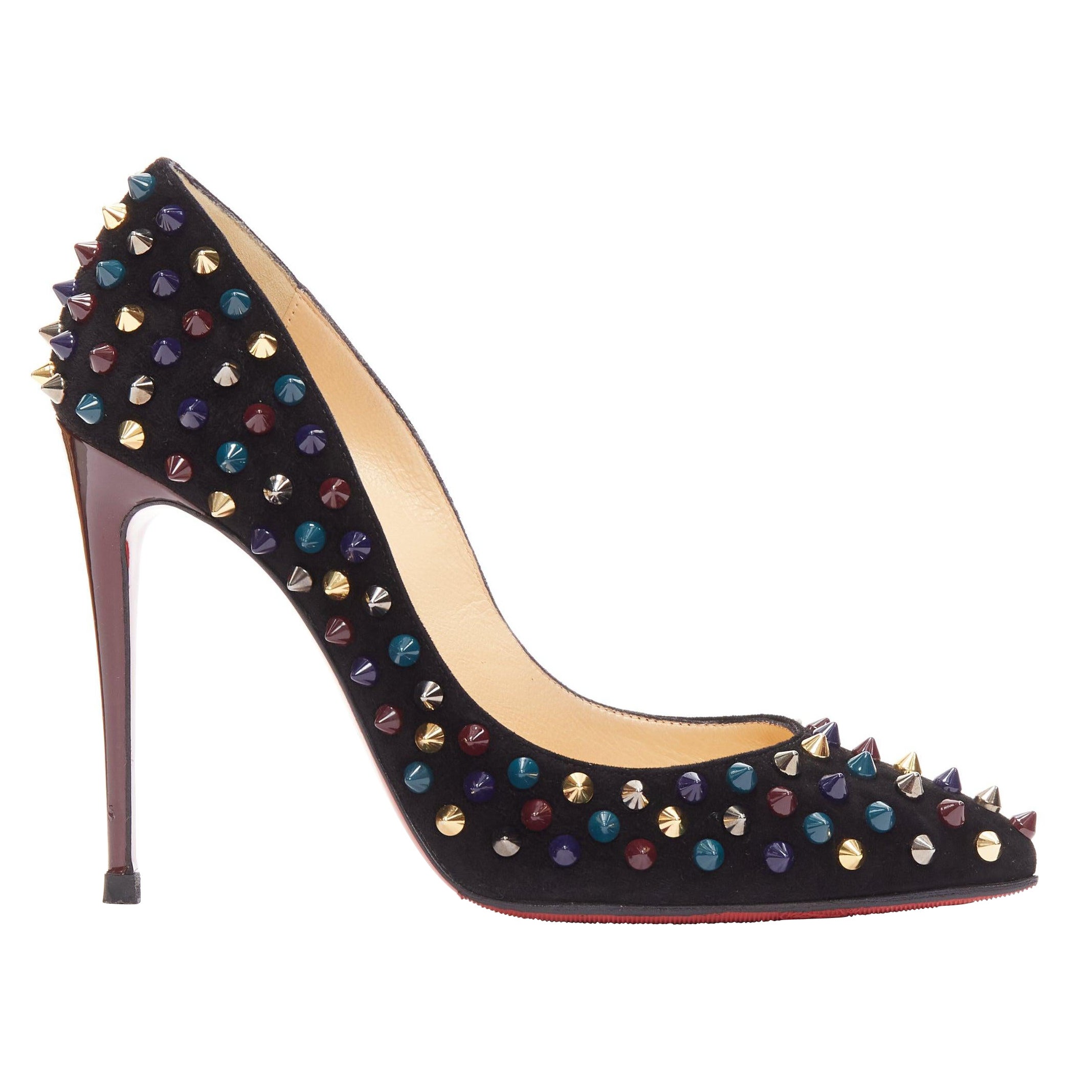 CHRISITAN LOUBOUTI Follies Spikes black suede jewely tone spike pigalle EU36 For Sale