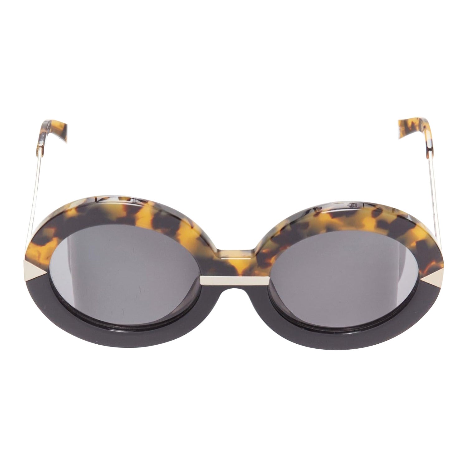 KAREN WALKER Hollywood Pool tortoise black round sunglasses For Sale