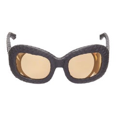 LINDA FARROW LUXE matte black scaled frame reflective gold oversized sunglasses