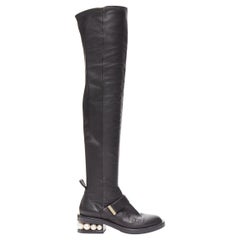 NICOLAS KIRKWOOD black XL pearl embellished heel knee high flat boots EU37.5