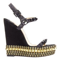 CHRISTIAN LOUBOUTIN Cataclou 140 black suede gold spike stud platform wedge EU36