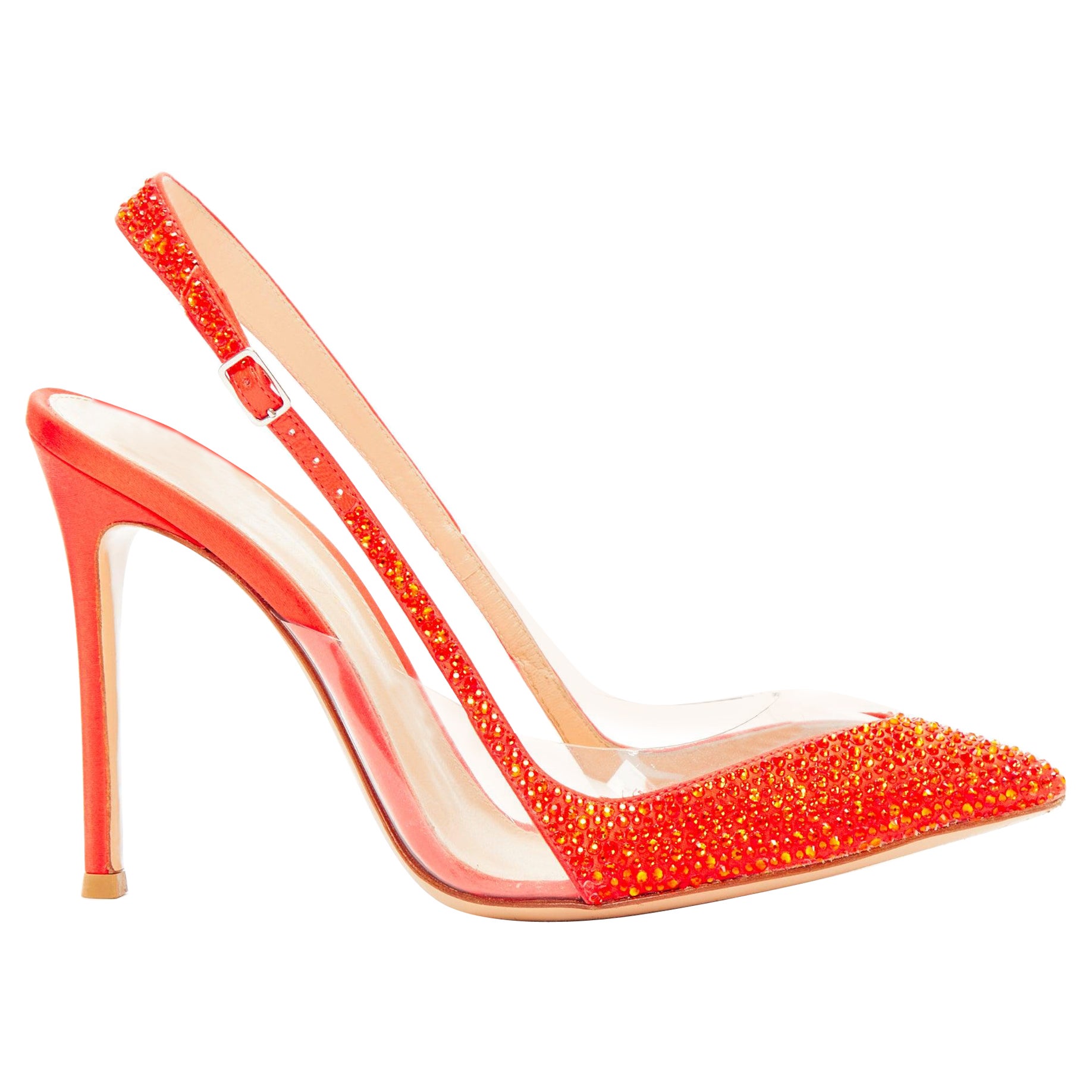 GIANVITO ROSSI red strass crystal encrusted clear PVC slingback pump EU37.5 For Sale