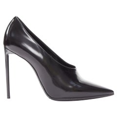 SAINT LAURENT Teddy black leather high vamp pointed stiletto pump EU37.5