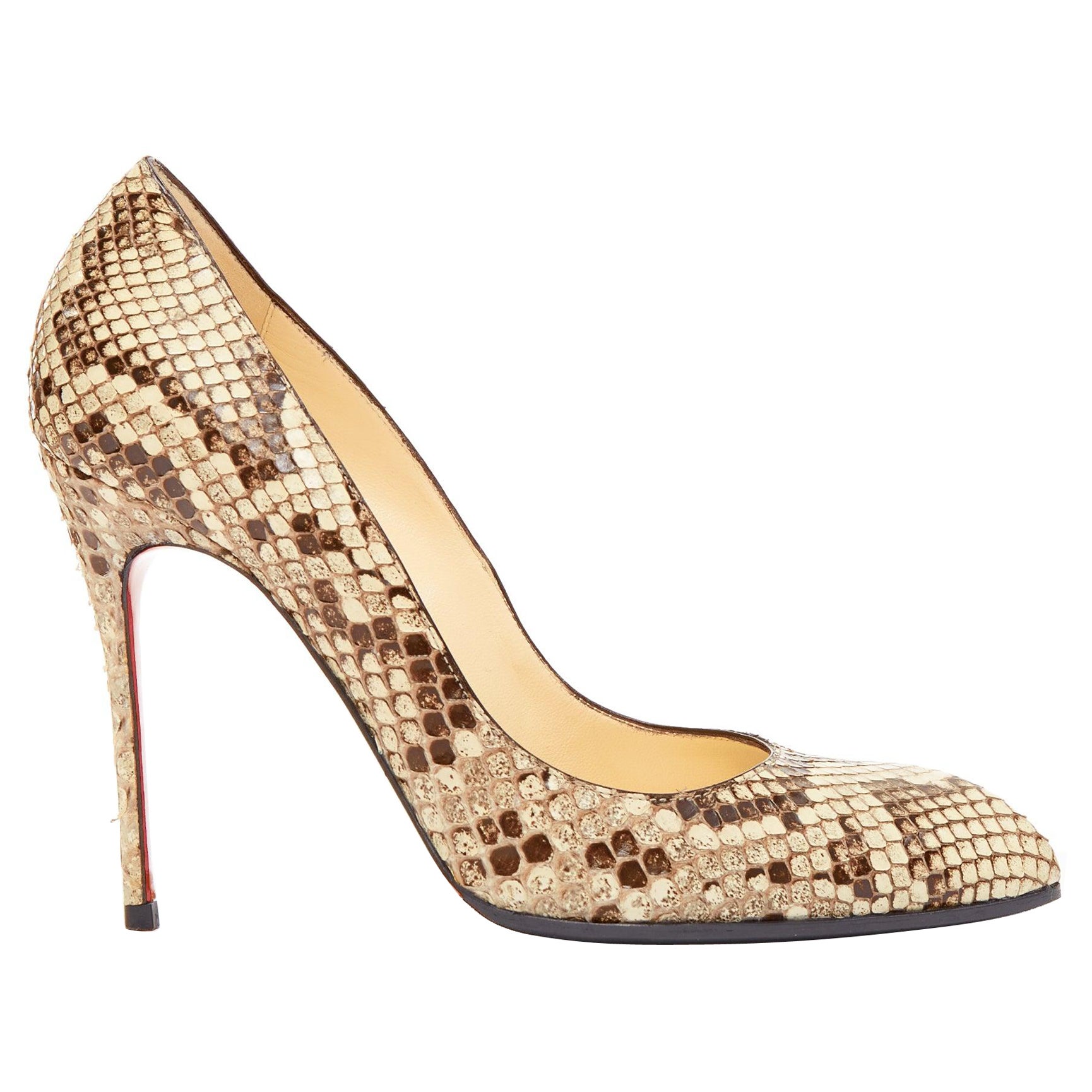 CHRISTIAN LOUBOUTIN brown natural scaled leather point toe stiletto pump EU37 For Sale
