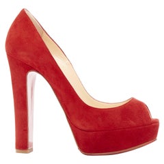 CHRISTIAN LOUBOUTIN Bambou 140 red suede peep toe platform chunky heel EU37