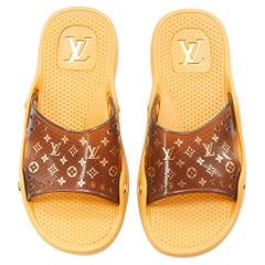 seltene LOUIS VUITTON Vintage gold braun Monogramm PVC Gummi Pool Slides EU38