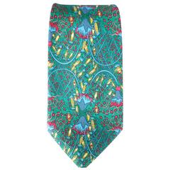 HERMES Green Red & Blue Fireworks & Plants FEUX D ARTIFICE Silk Tie