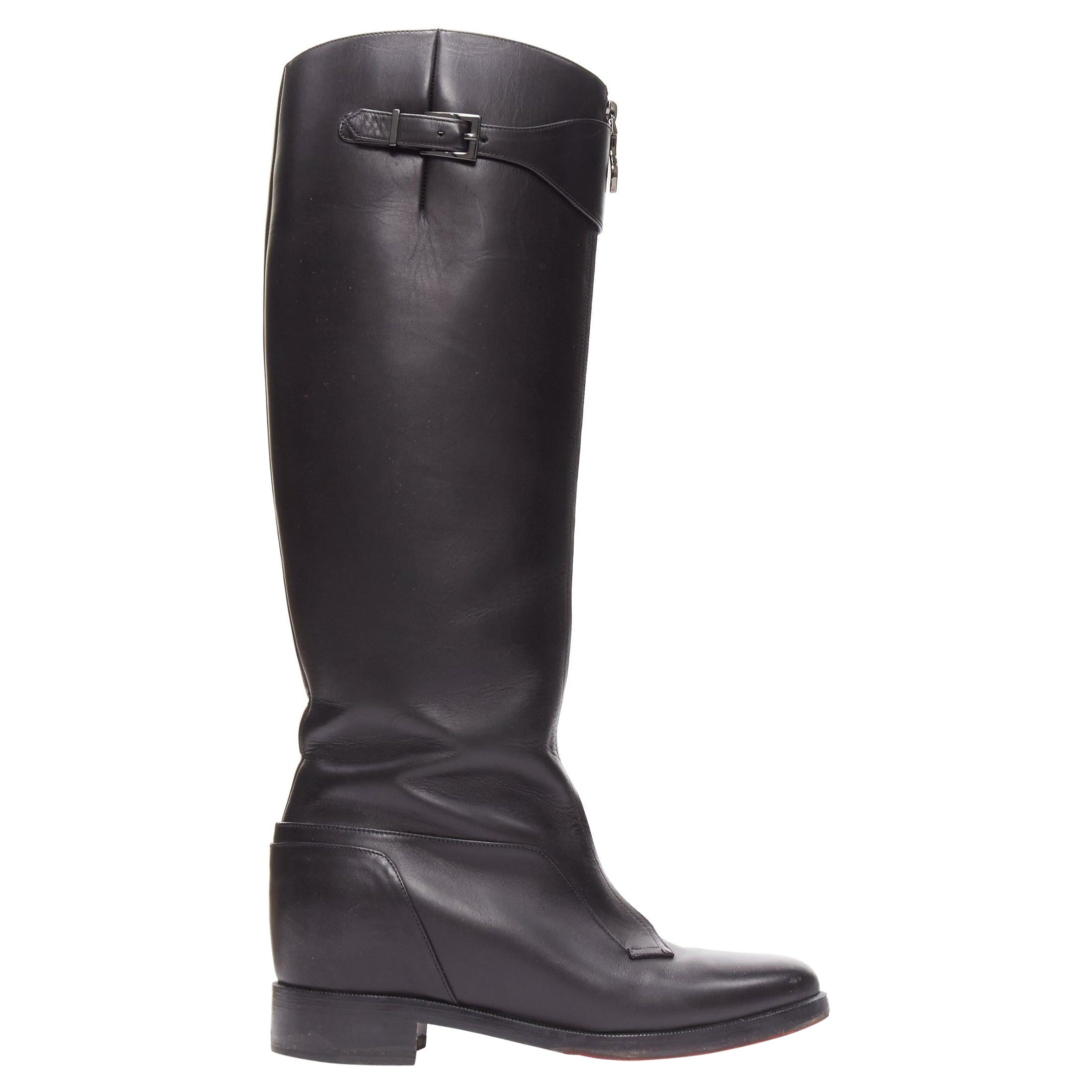 CHRISTIAN LOUBOUTIN black leather zip front concealed wedge riding boot EU40 For Sale