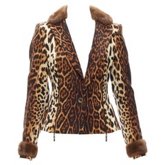 CHRISTIAN DIOR Vintage leopard wool fur trim zipper detail jacket FR42 XL