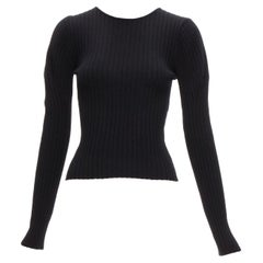 GIAMBATTISTA VALLI black wool silk cashmere ribbed long sleeves sweater top IT38