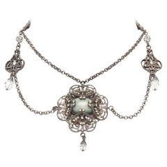 DOLCE GABBANA distressed baroque opal rhinestone crystal chandelier necklace