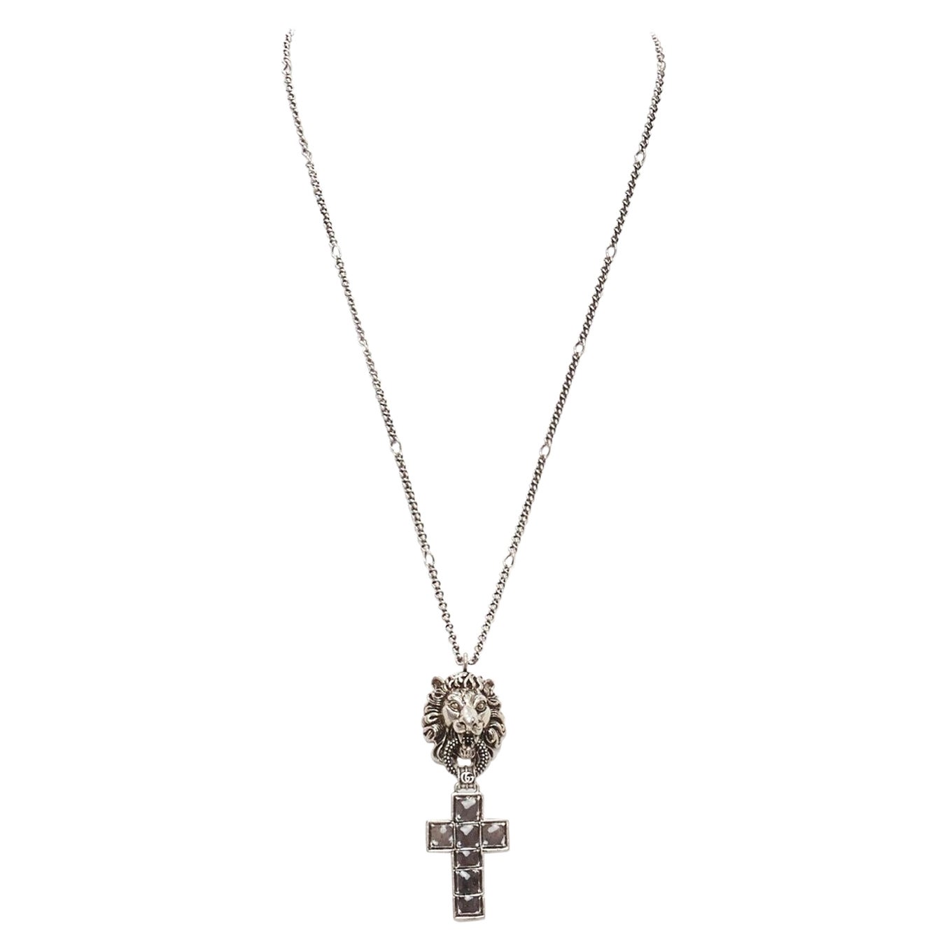 GUCCI Alessandro Michele Lion head Byzantine cross long necklace For Sale