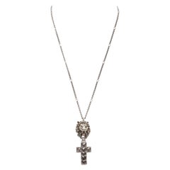 GUCCI Alessandro Michele Lion head Byzantine cross long necklace