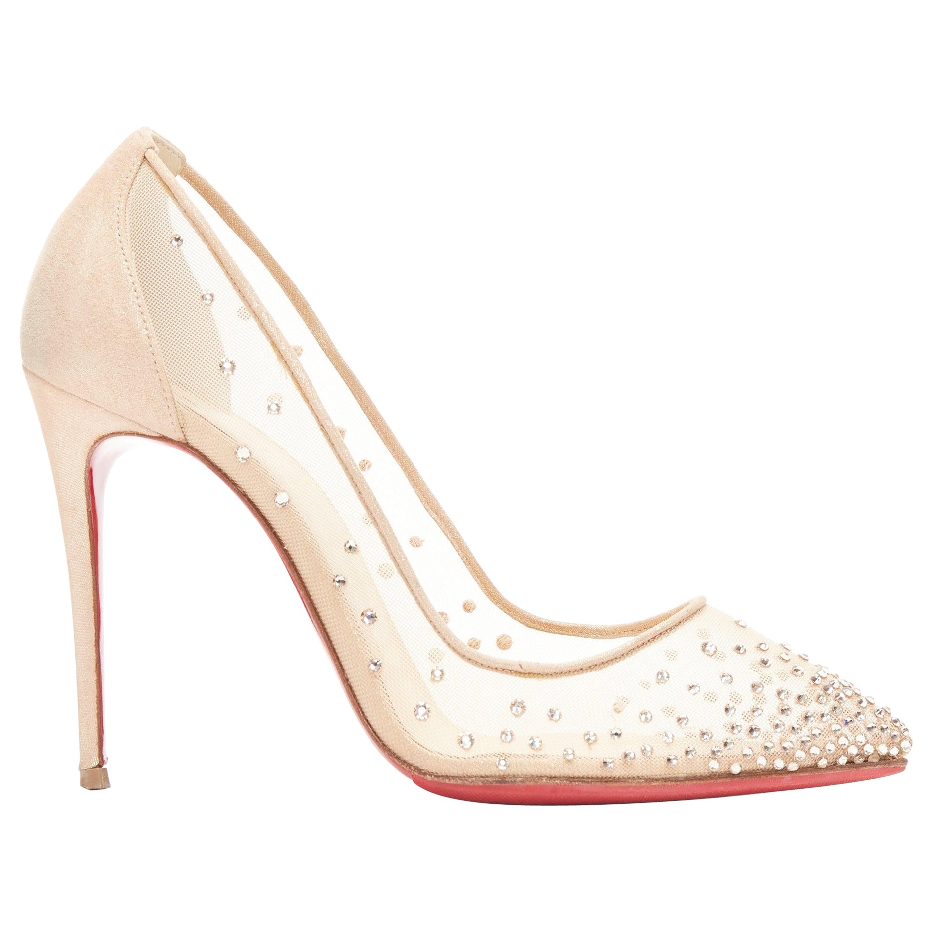 CHRISTIAN LOUBOUTIN Follies Mesh Strass 100 nude crystal gradient pigalle EU36.5 For Sale