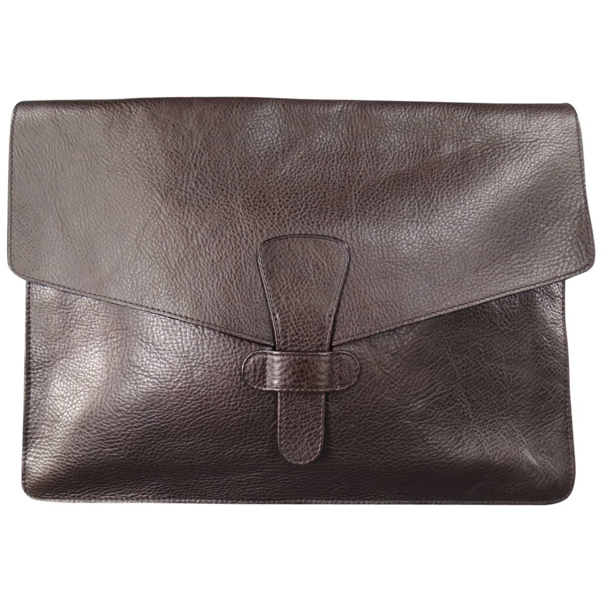 LOTUFF Brown Textured Leather Envelope Portfolio