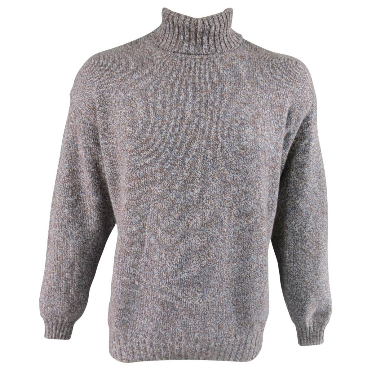 Men's LORO PIANA Size XL Blue & Brown Heather Blend Cashmere Turtleneck Sweater