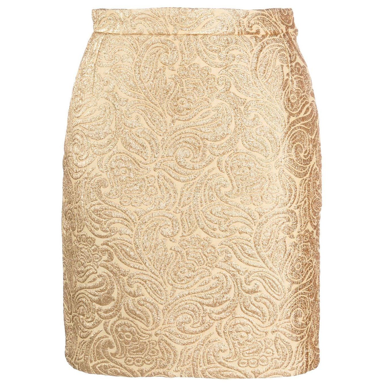 Yves Saint Laurent 1991 Gold Tone Jacquard Mini Skirt YSL  For Sale