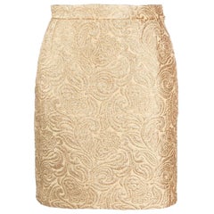 Yves Saint Laurent 1991 Gold Tone Jacquard Mini Skirt YSL