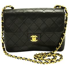 Vintage CHANEL Mini Small Chain Shoulder Bag Crossbody Black Quilted Flap 