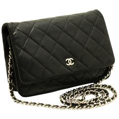 CHANEL 2012 Wallet on Chain WOC Shoulder Bag Black Silver Lambskin 11