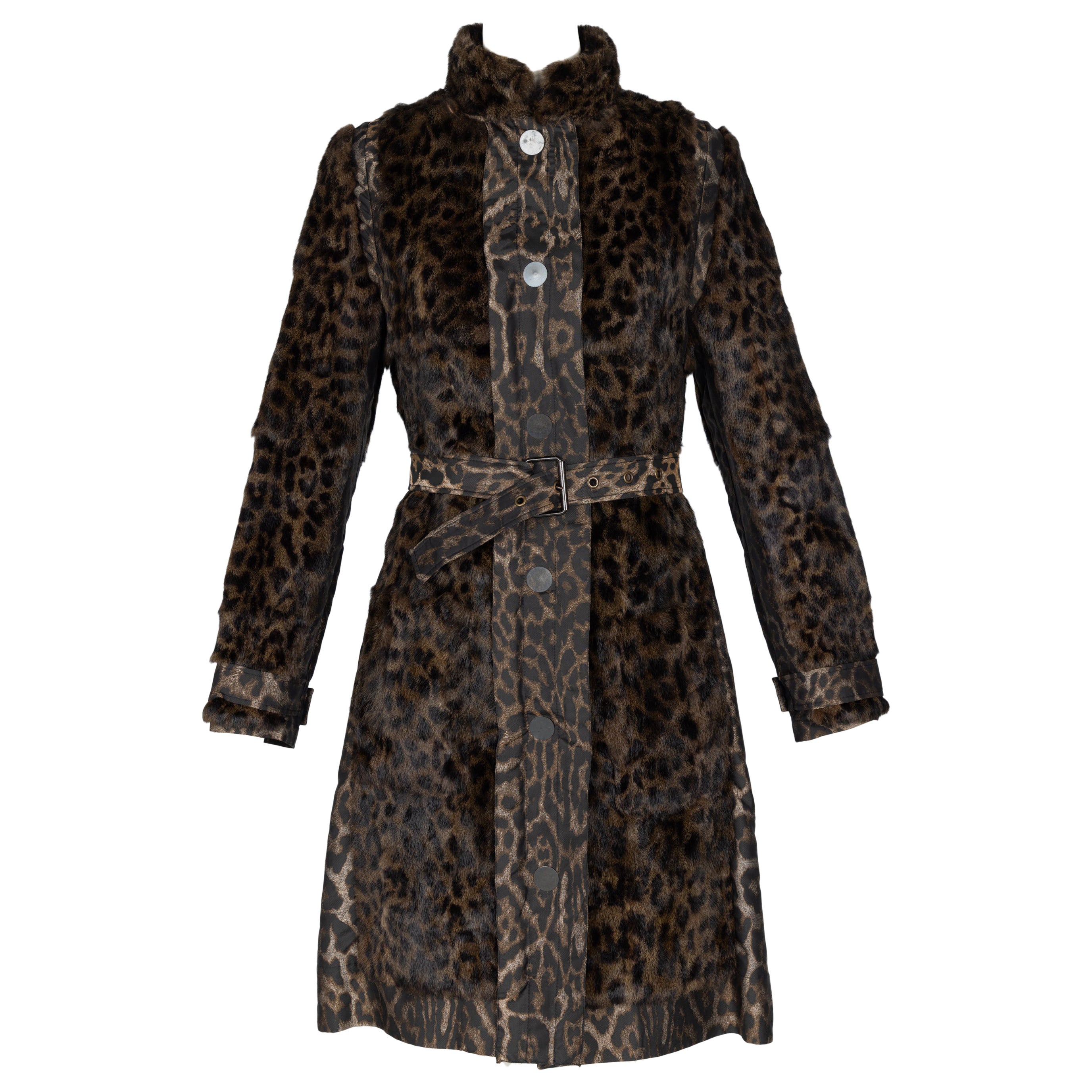 Lanvin Alber Elbaz F/W 2013 Leopard Fur & Taffeta Belted Trench Coat For Sale