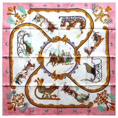 Pink Hermes Silk Scarf Plumes et Grelots NIB with Complete Packaging, 1990's