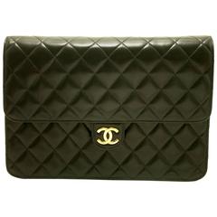 CHANEL Chain Shoulder Bag Clutch Black Quilted Flap Lambskin 