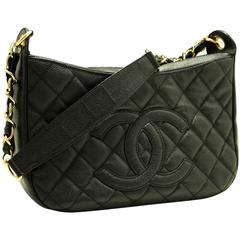 CHANEL Caviar Chain One Shoulder Bag 2004 Black Quilted Leather 