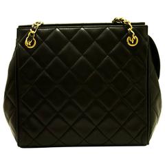 CHANEL Double Chain Shoulder Bag Black Quilted Lambskin Leather