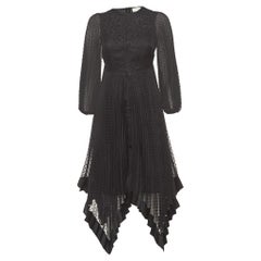 Zimmermann Black Dotted Chiffon Lace Paneled Asymmetrical Dress S