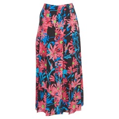 Gucci Black/Multicolor Floral Print Silk Midi Skirt M