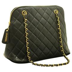 Retro CHANEL Caviar Double Chain Shoulder Bag Black Quilted Zippered 