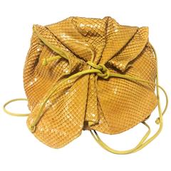 Vintage Carlos Falchi genuine yellow snakeskin shoulder bag in unique round form