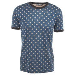 Dolce & Gabbana Blau gepunktetes halbärmeliges T-Shirt aus Baumwolle L